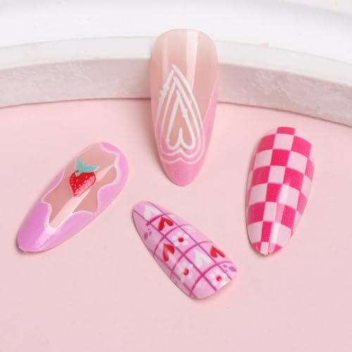 24 Pcs Rose Red Heart Strawberry Short Coffin Press On Nails - Image 3