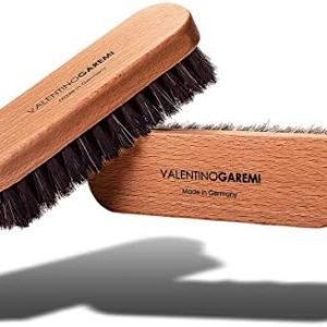 Valentino Garemi Horsehair Shoe Brush Set – Travel Classic Design & Genuine Natural Materials – Polish Shine Clean Buff Leather Footwear or Boots – Made in Germany
