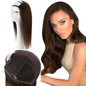 Ve Sunny U Part Wig Brown Human Hair Extensions Dark Brown U Part Wigs Human Hair With Clip Human Hair U Part Wigs Dark Brown for Women Straight U Wig Human Hair 12inch 100g