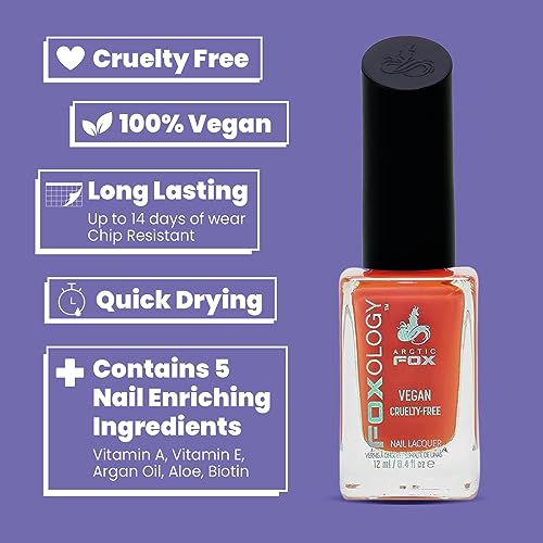 Vegan And Cruelty Free Nail Polish Lacquer 15 Free Quick Drying Formula Long Lasting Chip Resistant Made in USA By Arctic Fox - SUNSET ORANGE - Image 4