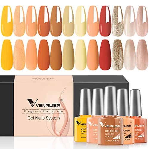 VENALISA 12 Colors Yellow Gel Nail Polish Set for Fall Winter Manicure DIY Kit