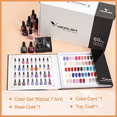 VENALISA VIP1 Set 62 PCS 7.5ml Gel Nail Polish Kit with Color Card Base Top coat,UV LED Soak Off Gel Polish Starter Manicure ,Suitable to DIY at Home Nail Art Salon - Image 9