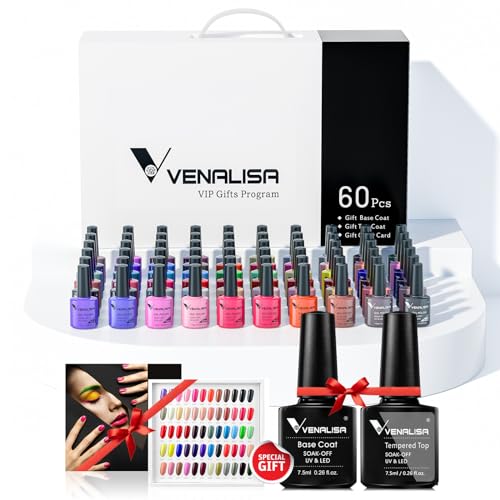 VENALISA VIP1 Set 62 PCS 7.5ml Gel Nail Polish Kit with Color Card Base Top coat,UV LED Soak Off Gel Polish Starter Manicure ,Suitable to DIY at Home Nail Art Salon