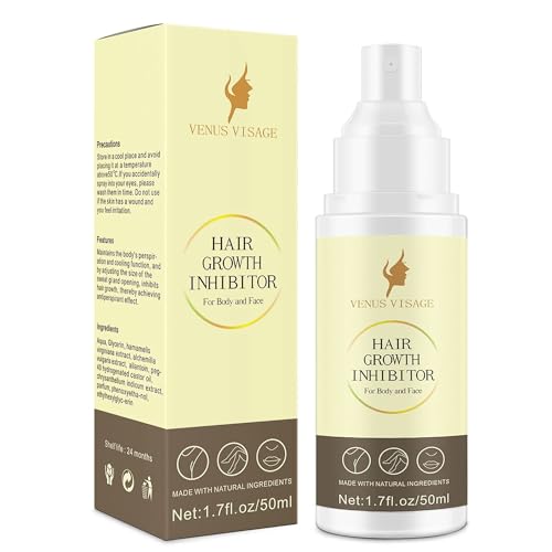 Venus Visage Hair Inhibitor, Moisturizing Hair Inhibitor Permanent Spray, Soothing Hair Growth Inhibitor for Face, Underarms, Legs & More, After Wax Care for Women & Men (50 ml)