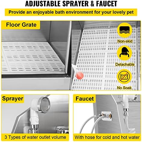VEVOR Dog Grooming Tub, 50" R Pet Wash Station, Professional Stainless Steel Pet Grooming Tub Rated 330LBS Load Capacity, Non-Skid Dog Washing Station Comes with Ramp, Faucet, Sprayer and Drain Kit - Image 5