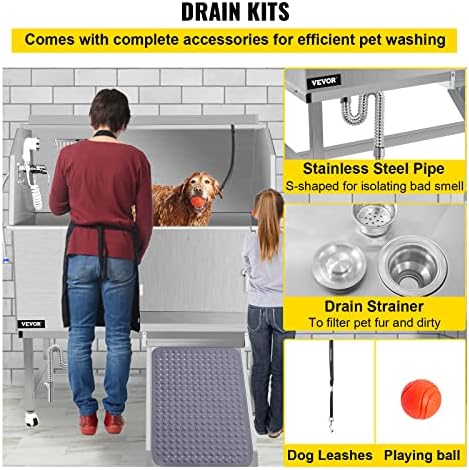 VEVOR Dog Grooming Tub, 50" R Pet Wash Station, Professional Stainless Steel Pet Grooming Tub Rated 330LBS Load Capacity, Non-Skid Dog Washing Station Comes with Ramp, Faucet, Sprayer and Drain Kit - Image 6