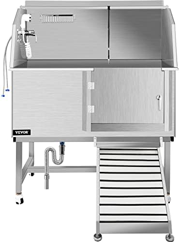 VEVOR Dog Grooming Tub, 50" R Pet Wash Station, Professional Stainless Steel Pet Grooming Tub Rated 330LBS Load Capacity, Non-Skid Dog Washing Station Comes with Ramp, Faucet, Sprayer and Drain Kit - Image 8