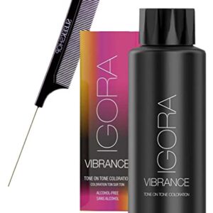 VIBRANCE Schwarzkapf IGORA Vibrance Tone on Tone Coloration Demi-Permanent Hair Color Dye, Liquid Haircolor (w/ SLEEKSHOP Pin Comb) Lasts 25 Shampoo (7-77 Medium Blonde Copper Extra)