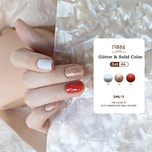 VidaRosa PINNI 3 Colors Gel Nail Polish Set, Semi-permanent Gel Nail Lacquer Polishes for Soak-off UV LED Manicure Nail Art Nail Design, 5ml, White + Red & Gold Glitter + Red - Image 2