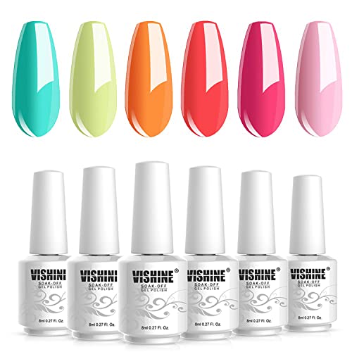 Vishine 6 Color Gel Polish Kit with UV LED Lamp for Vibrant Nail Art - Image 3