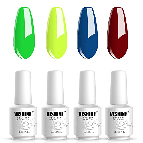 Vishine C199 Neon Gel Polish Set, 6 x 15ml Bottles, Vibrant Nail Art Collection