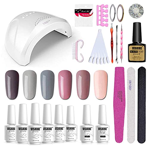 Vishine Gel Nail Polish Starter Kit - 48W LED Lamp 6 Color & Base Top Coat Set, Manicure Tools Popular Nail Art Designs #06