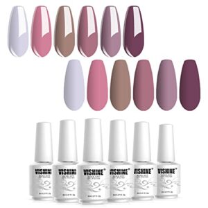 Vishine 24W UV Lamp Nude Gel Polish Starter Kit 6 Colors for Beginners