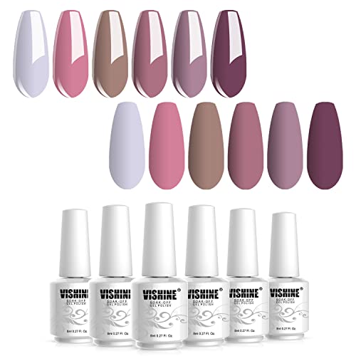 Vishine 24W UV Lamp Nude Gel Polish Starter Kit 6 Colors for Beginners
