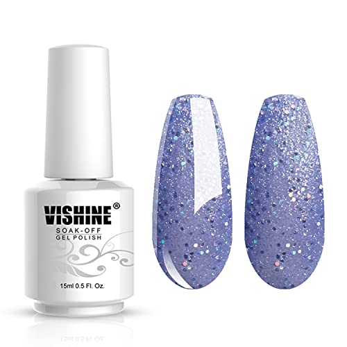 Vishine Soak-off Gel Polish Lacquer Nail Art UV LED Manicure Varnish 15ml Glitter Lavender(316)