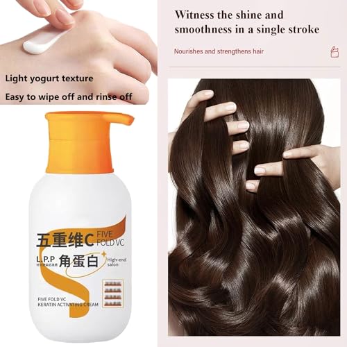 Vitamin c Meringue Repair Cream - Vitamin C Protein Hair Repair Cream, Five Fold VC Keratin Activating Cream, Vitamin C Hair Conditioner Repair Frizzy Dry Hair Smooth Silky Hair Mask (2Pcs) - Image 6