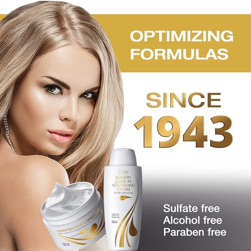 Vitamins Keratin Thin Hair Leave-In Conditioner and Hair Mask Kit - Ultra Hydrating No Rinse Nourishing Cream and Deep Conditioning Hair Mask for Thin Fine Hair - Pro Salon Care for Dry Damaged Hair - Image 7