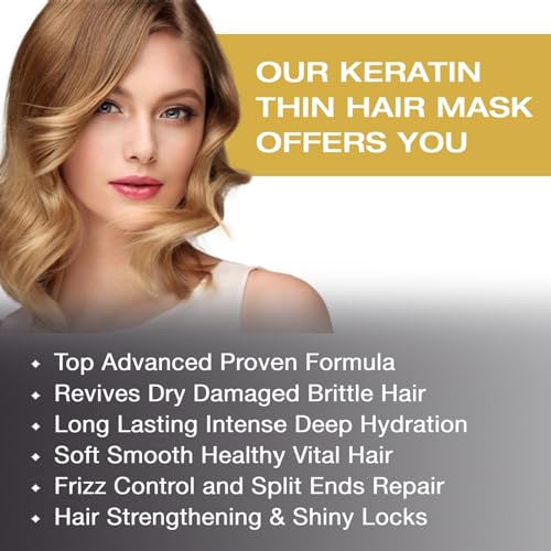 Vitamins Keratin Thin Hair Leave-In Conditioner and Hair Mask Kit - Ultra Hydrating No Rinse Nourishing Cream and Deep Conditioning Hair Mask for Thin Fine Hair - Pro Salon Care for Dry Damaged Hair - Image 5