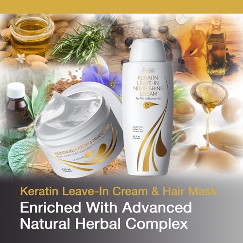 Vitamins Keratin Thin Hair Leave-In Conditioner and Hair Mask Kit - Ultra Hydrating No Rinse Nourishing Cream and Deep Conditioning Hair Mask for Thin Fine Hair - Pro Salon Care for Dry Damaged Hair - Image 2