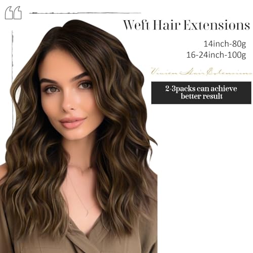Vivien 16 Inch 100g Real Human Hair Sew In Extensions Dark Brown to Chestnut Brown Balayage Weft - Image 2