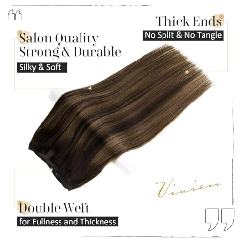 Vivien 16 Inch 100g Real Human Hair Sew In Extensions Dark Brown to Chestnut Brown Balayage Weft - Image 3
