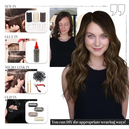 Vivien 16 Inch 100g Real Human Hair Sew In Extensions Dark Brown to Chestnut Brown Balayage Weft - Image 5