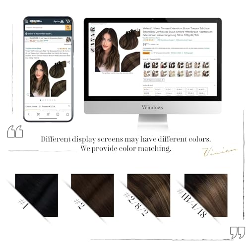 Vivien 16 Inch 100g Real Human Hair Sew In Extensions Dark Brown to Chestnut Brown Balayage Weft - Image 6