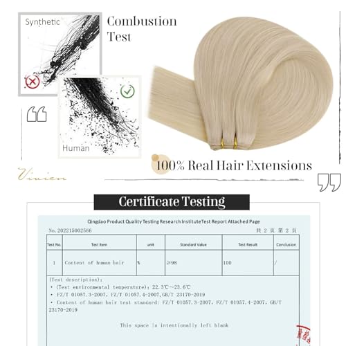 Vivien Sew in Weft Hair Extensions Human Hair Platinum Blonde Weft Hair Extensions Blonde Real Human Hair Sew in Extensions #613 16 Inch 100 Grams - Image 4