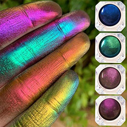 vmree Chameleon Eyeshadow, Monochrome Polarized Glitter Eyeshadows Powder Metallic Shimmer Change Color Eye Shadow Single Color Eyes Makeup Nail Art Cosmetic (4pcs, 4 colors) - Image 6