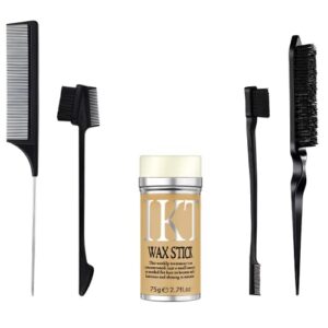 VOLLUCK Hair Wax Stick for Wigs Bundle with 4 PCS Edge Brushes Hair Styling Comb Set