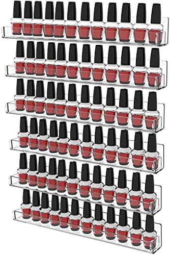 Clear Wall Mounted Nail Polish Rack Organizer 6 Pack for 72 Bottles 15 Inch