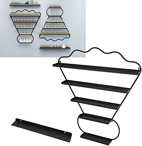 5-Tier Badminton Shape Wall Mount Nail Polish Rack, High Capacity Black Storage Shelf - Image 3
