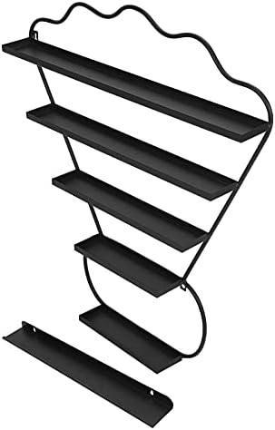5-Tier Badminton Shape Wall Mount Nail Polish Rack, High Capacity Black Storage Shelf - Image 6