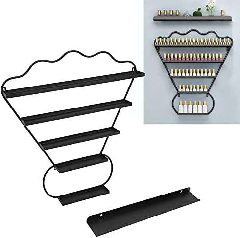 5-Tier Badminton Shape Wall Mount Nail Polish Rack, High Capacity Black Storage Shelf - Image 7