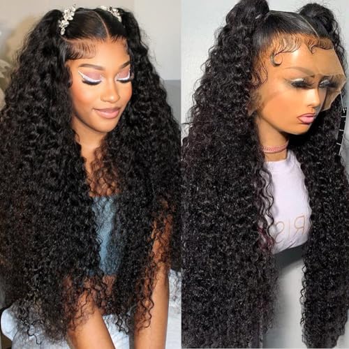 Water Wave 13x6 HD Lace Front Wigs Human Hair Pre Plucked with Baby Hair 180% Density Deep Part Curly Wigs for Women Water Wave Lace Frontal Wigs Human Hair (13x6 water wave wig, 26 Inch)