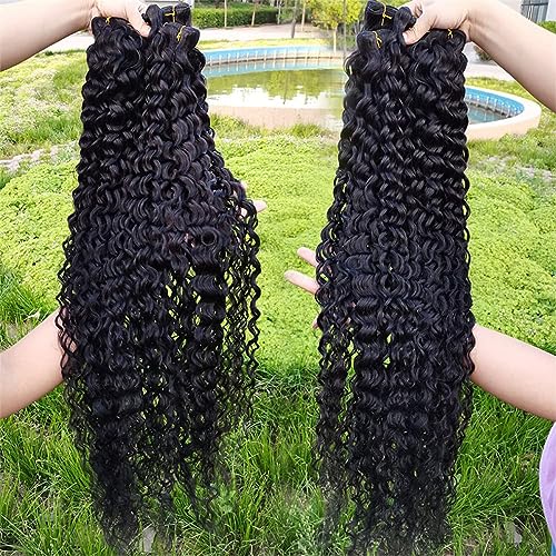Water Wave 4 Bundles Human Hair 18 20 22 24 Inch 10A Brazilian Virgin Curly Human Hair Bundles Double Weft Deep Wave Bundles Natural Black Color Wet and Wavy Hair Extensions - Image 2