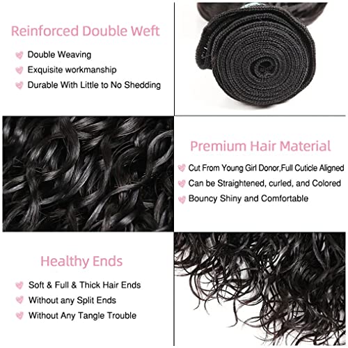 Water Wave 4 Bundles Human Hair 18 20 22 24 Inch 10A Brazilian Virgin Curly Human Hair Bundles Double Weft Deep Wave Bundles Natural Black Color Wet and Wavy Hair Extensions - Image 3