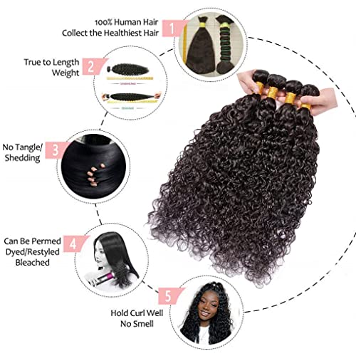 Water Wave 4 Bundles Human Hair 18 20 22 24 Inch 10A Brazilian Virgin Curly Human Hair Bundles Double Weft Deep Wave Bundles Natural Black Color Wet and Wavy Hair Extensions - Image 5
