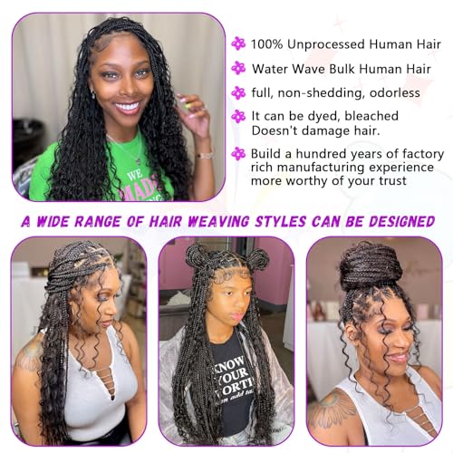Water Wave Bulk Human Hair No Weft boho Knotless Braids Human Hair 16Inch Remy Human Hair For Braiding 2 Bundles Braids Per Pack 100g Micro Braiding Human Hair Wet and Wave Natural Color - Image 5