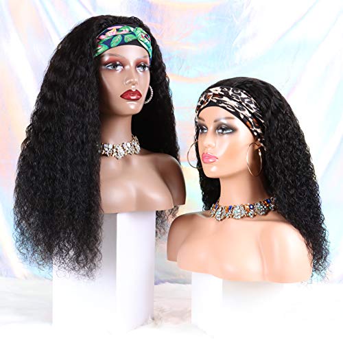 Water Wave Headband Wig Human Hair Wigs for Black Women - Brazilian Virgin Hair Water Wave Wig Headband - Glueless None Lace Front Wigs Wet and Wavy Wig 150% Density Natural Black (24 Inch)
