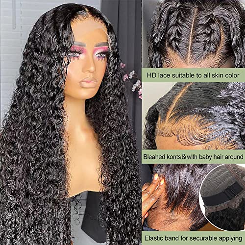 Water Wave Lace Front Wigs Human Hair Wigs for Black Women 5x5 HD Glueless Lace Closure Wigs Human Hair Pre Plucked with Baby Hair Wet and Wavy Wigs Human Hair 220% Density Natural Color 26inch - Image 3
