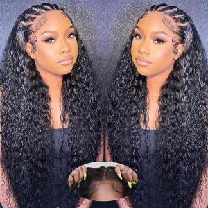 Water Wave Wear and Go Glueless Wigs Human Hair Pre Plucked 180 Density 26 Inch Wet and Wavy Human Hair Wigs for Women 4X4 HD Lace Front Wigs Human Hair Pre Cut Lace Closure Curly Lace Frontal Wig