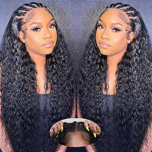 Water Wave Wear and Go Glueless Wigs Human Hair Pre Plucked 180 Density 26 Inch Wet and Wavy Human Hair Wigs for Women 4X4 HD Lace Front Wigs Human Hair Pre Cut Lace Closure Curly Lace Frontal Wig