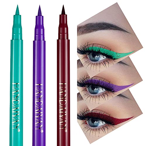 Waterproof 3Pcs Orange Yellow Brown Colored Eyeliner Liquid Matte Eyeliner Set for Women.Long Lasiting Liquid Colorful Eye Liner Colorstay Eye Makeup. (C)
