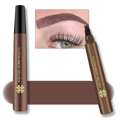 Waterproof Eyebrow Pen - Microblading Tattoo Brow Pencil, 24 Hours Long Lasting, Creates Natural Looking (2# Brunette)