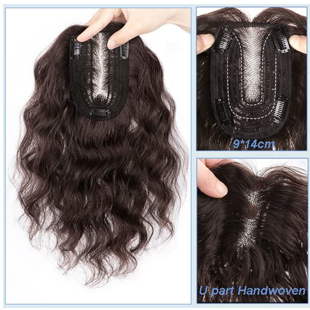 Dark Brown Curly Human Hair Topper for Women, 12" Length, 3.5"x5.5" Swiss Net Base, Clip-In Hairpiece - Image 2