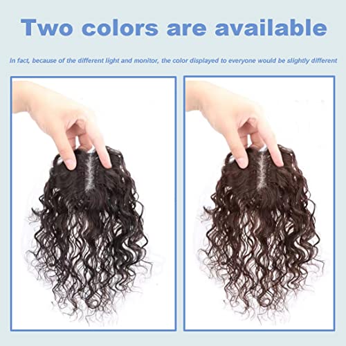 Dark Brown Curly Human Hair Topper for Women, 12" Length, 3.5"x5.5" Swiss Net Base, Clip-In Hairpiece - Image 6