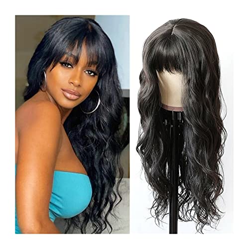 Wave Lace Front Wigs Fake Scalp Wigs with Bangs, Body Wave Brazilian Human Hair Wigs with Bangs 8-24 Inch Natural Top Scalp Human Fringe Wigs for Women Natural Synthetic Hair Wigs