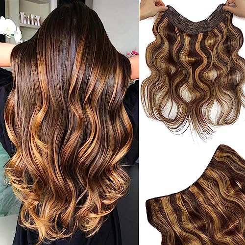 Balayage Body Wavy Remy Human Hair Clip-In Extensions 18inch #4P27 Double Weft Full Head