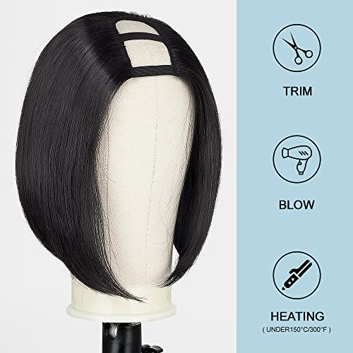 Wear And Go Glueless U Part Human Hair Wigs for Black Women Brazilian Remy Straight Short Bob Human Hair Half Wig (16 Inch) - Image 4